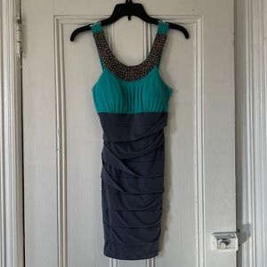 Beaded Turquoise and Grey Dress